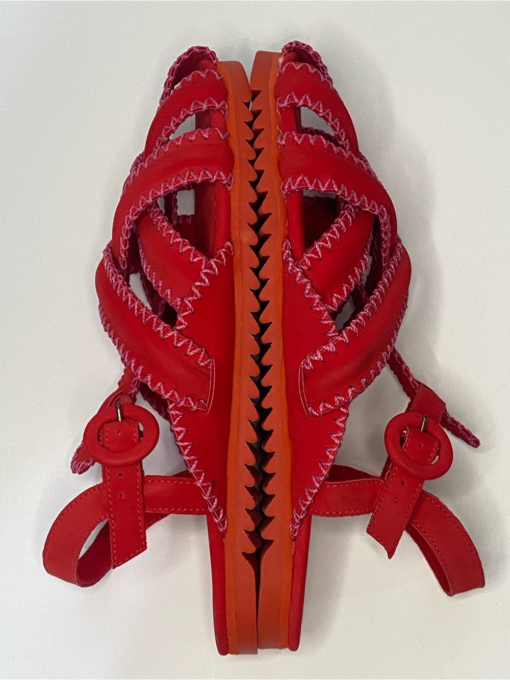 FARM Rio Red Whipstitch Sandals Women’s US 10 Leather Strappy Brazil - Picture 5 of 13